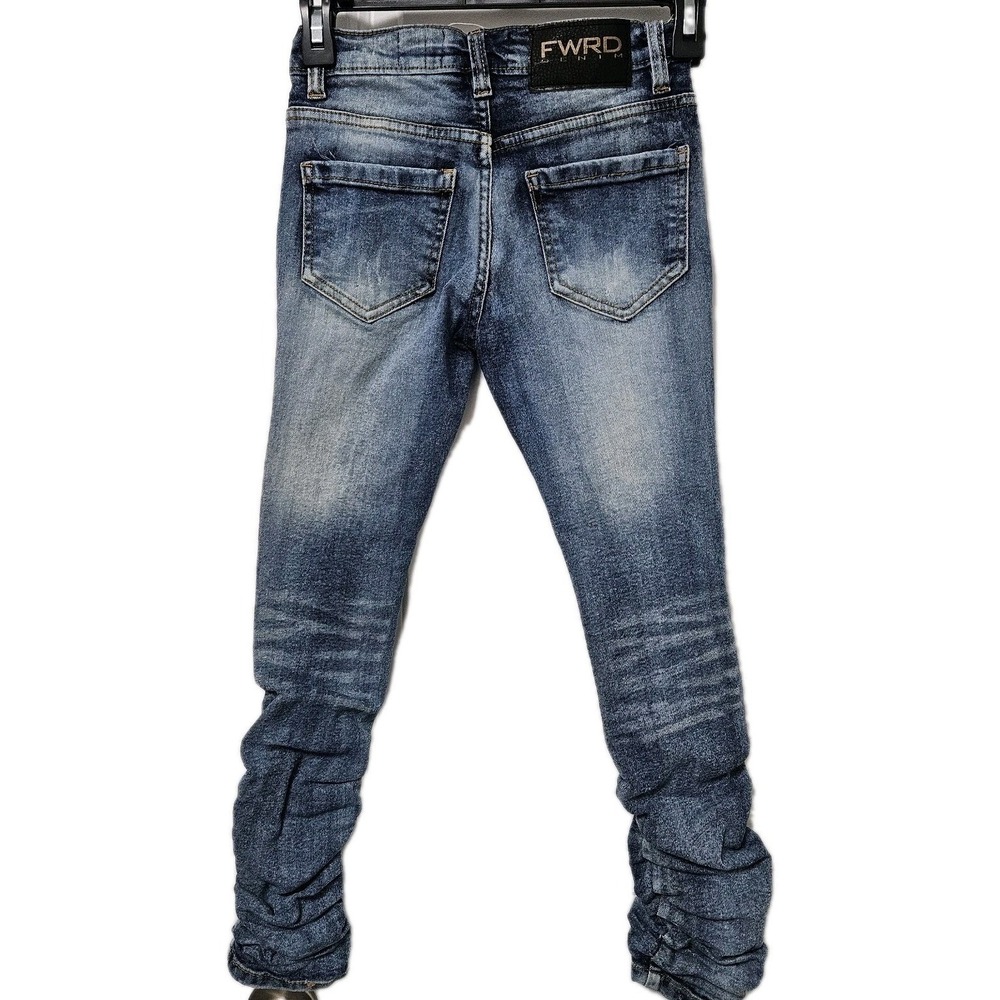 FWRD Denim Jeans Kids 8 Blue Distressed Stacked Skinny Streetwear Ruched Y2K‎